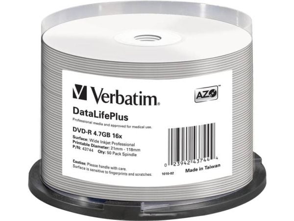 Verbatim DataLifePlus Professional - 50 x DVD-R - 4.7 GB 16x - hvit - blekkstråleskrivbar overflate, bred skrivbar overflate - spindel