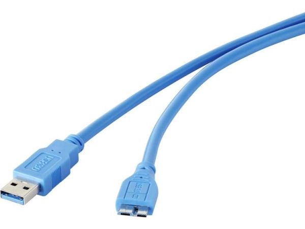 Renkforce RF-4264533, 0,3 m, USB A, Micro-USB B, USB 3.2 Gen 1 (3.1 Gen 1), 5000 Mbit/s, Blå