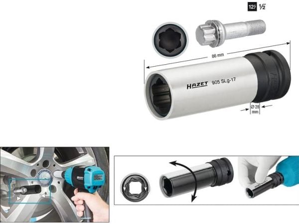HAZET 905SLG-17, Kraftpipe, Sort, Sølv, 1 hoder, 1/2", Metrisk, 17 mm
