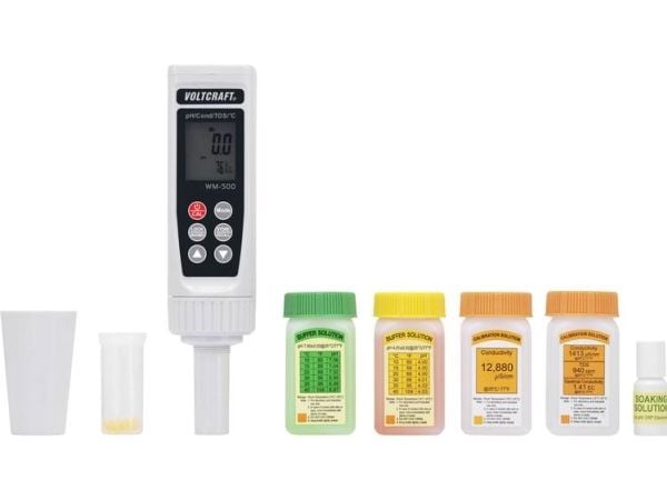 VOLTCRAFT WM-500 væskemåler WM-500 pH, ledningsevne, oppløste partikler (TDS), saltinnhold, temperatur -2 til +16