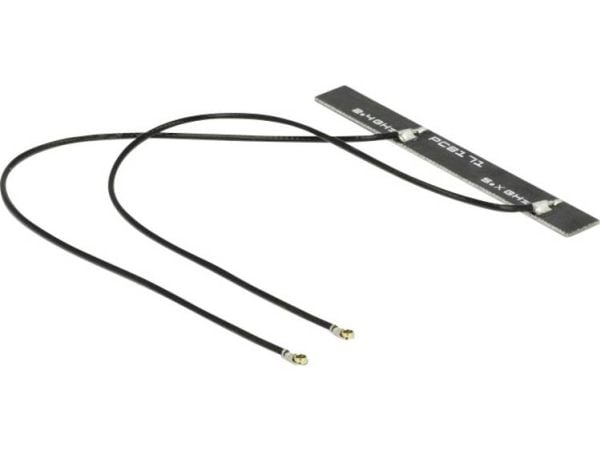 Delock WLAN Twin Antenna 2 x MHF IV 802.11 ac/a/h/b/g/n 5 dBi 150 mm PCB internal self adhesive - Antenne - Wi-Fi - 5 dBi - svart