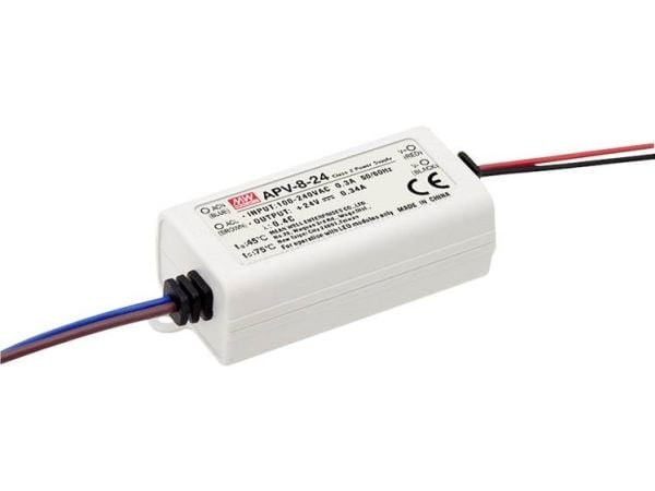 MEAN WELL APV-8-24, Hvit, 90 - 264 V, 47 - 63 Hz, 30 mm, 23,5 mm, 60 mm
