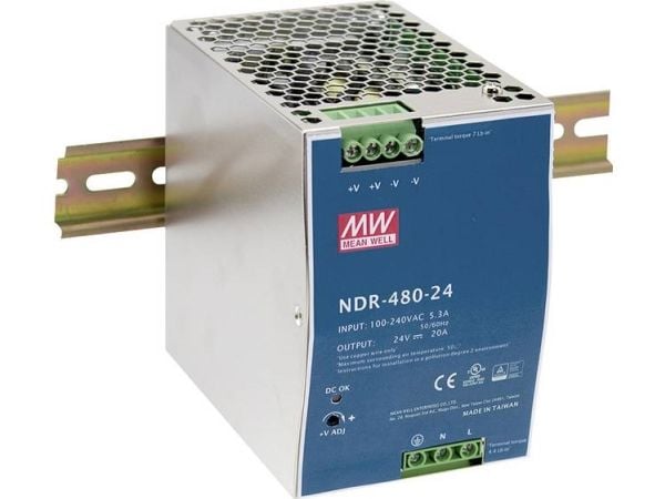 MEAN WELL NDR-480-24, 90 - 264 V, 480 W, 24 V, 20 A, RoHS, 85,5 mm