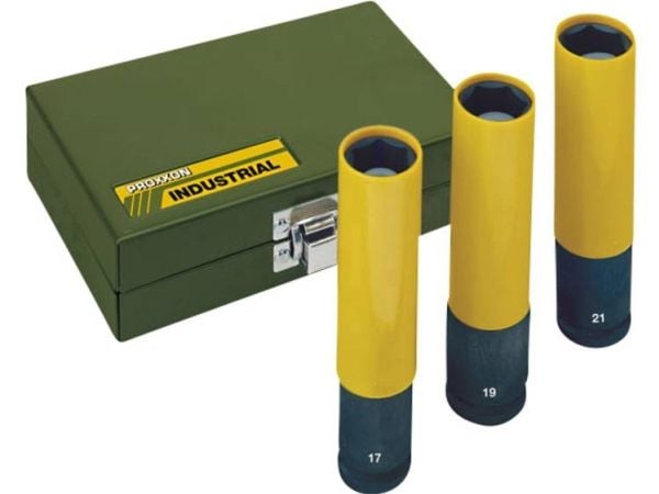 Proxxon Industrial 23 970 Kuusikulmainen pistorasia Voimapistorasia-sarja 17 mm, 19 mm, 21 mm 3-osainen 1/2 (12,5 mm)