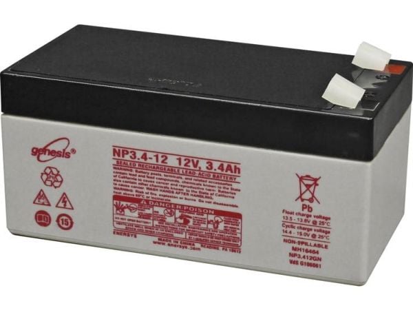 EnerSys Genesis NP3.4-12 Lyijyakku 12 V 3,4 Ah Lyijyakku (B x K x S) 134 x 67 x 67 mm Litteä liitin 6,35 mm Huoltovapaa, VDS-sertifiointi, matala