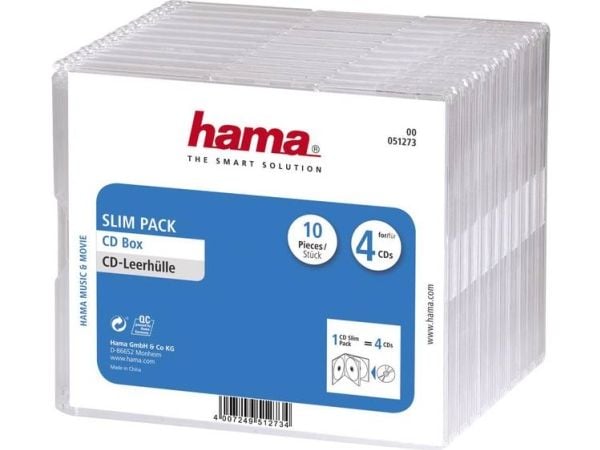 Hama CD Slim Pack 4, pack 10, 4 diskar, Transparent, 143 mm, 125 mm, 105 mm, 608 g