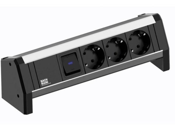 Bachmann DESK 1, 3 m, Musta, Harmaa, 3 AC-pistorasia(a), 230 V, 16 A