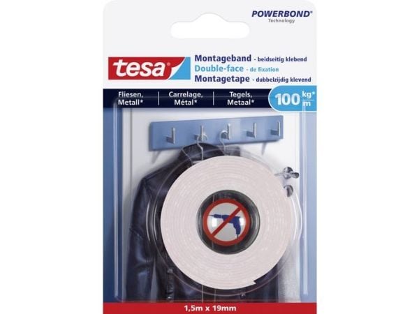 TESA 77746-00000, Monterings tape, Hvit, 0,19 m, Innendørs, Keramik gjenstander, Tre, 1 kg/cm