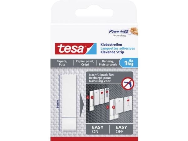 TESA 77771, Sisätila, Yleiskoukku, Valkoinen, Liimateippi, 6 kpl