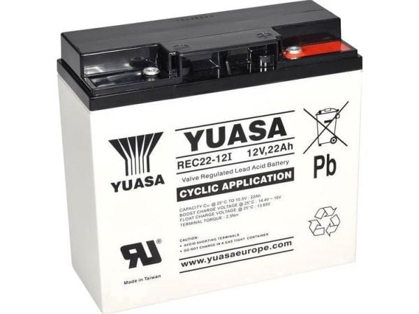 Yuasa REC22-12 YUAREC2212 Lyijyakku 12 V 22 Ah Lyijyakku (B x K x S) 181 x 167 x 76 mm M5-ruuviliitäntä Matala itsepurkautuminen, helppo huoltaa,