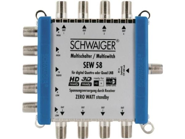 Schwaiger SEW58 531 SAT-monikontaktitulot (monikontaktitulot): 5 (4 sat/1 maa) Tilaajien määrä: 8 Valmiustila-toiminto (standby)