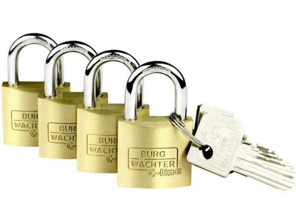 Burg Wächter Quadro 222 30 SB hengelås 4-pk - like messing nøkkellås