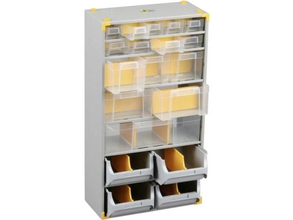 Allit Verktygsmagasin (L x B x H) 300 x 165 x 565 mm Antal fack: 19 Innehåll 1 st