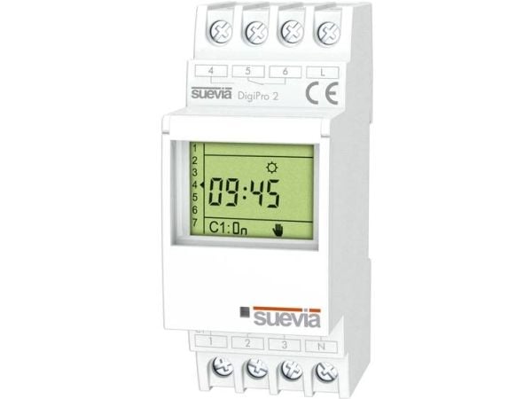 Suevia Ajastin DIN-kiskoon DigiPro 2 2 x kytkin 16 A 250 V/AC Päiväohjelma, Viikko-ohjelma, Lomaohjelma, Pulssiohjelma