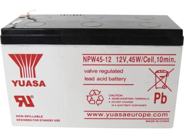 Yuasa NPW45-12 blybatteri 12 V 8,5 Ah blyfleece (151 x 97,5 x 65 mm) flatstøpsel 6,35 mm - lav selvutlading - vedlikeholdsfritt - syklusstabilt