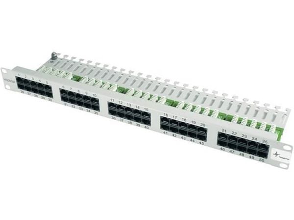 Telegärtner ISDN/Telephone Patch Panel MPPI50-H - Koblingspanel - UTP - RJ-45 X 50 - lysegrå, RAL 7035 - 1U - 19"