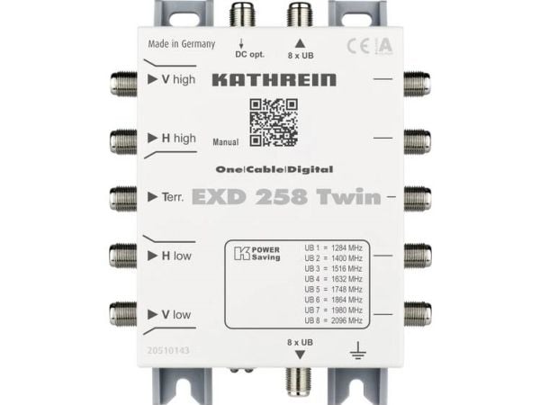 Kathrein EXD 258 Twin, 5 lähtöä, 5 tuloa, 3 dB, 1,5 dB, 30 dB, IP30