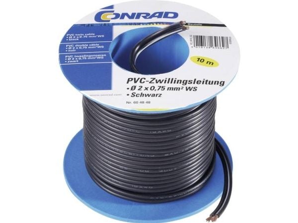 TRU COMPONENTS 1565082 Johdin 2 x 0,75 mm² Musta 10 m