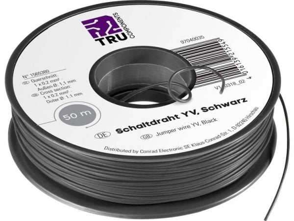 TRU COMPONENTS 1565380 Ristikkolanka Yv 1 x 0,20 mm² Musta 50 m