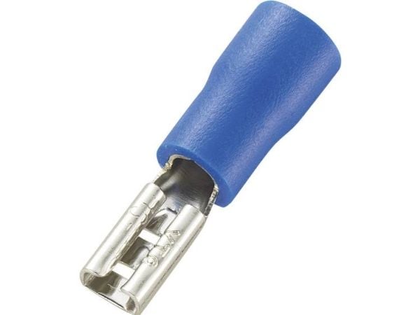 TRU COMPONENTS 737443 Fladstik-kabelsko Stikbredde: 2,8 mm Stiktykkelse: 0,8 mm 180 ° Delvist isoleret Blå 100 stk