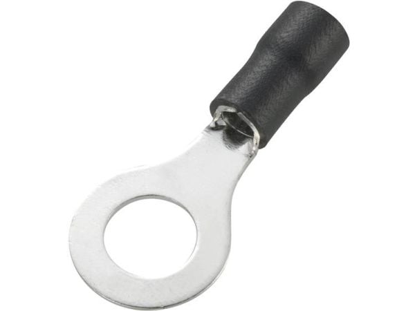 TRU COMPONENTS 738350 Rengasmainen kaapelinsokka Poikkileikkaus (max.)=4 mm² Reiän halkaisija =8,4 mm Osittain eristetty Musta 50 kpl
