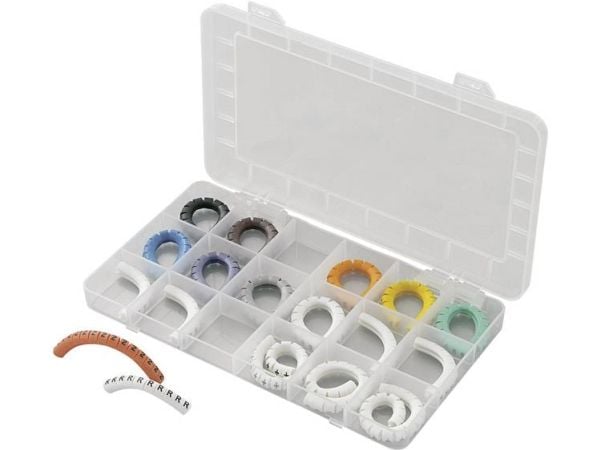 TRU COMPONENTS ECMKS-2 Merkintäklipsi Painettu 0 - 9, L, N, R, S, T, PE, +, - Ulkohalkaisija-alue 2 - 5 mm 1570071