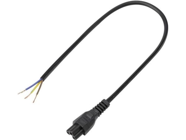 Strømkabel kløverblad-hylse C5 – kabel, åpen ende, totalt poltall: 2 + PE svart 50 cm (1 stk.)