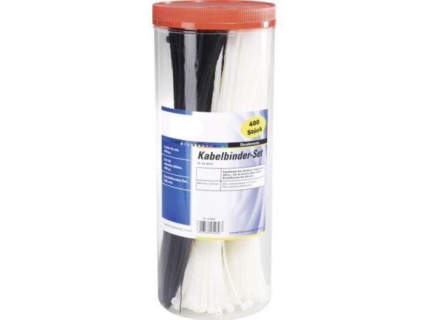 TRU COMPONENTS 1572053 Kabelbindersortiment 300 mm 3.60 mm Sort, Natur 400 stk