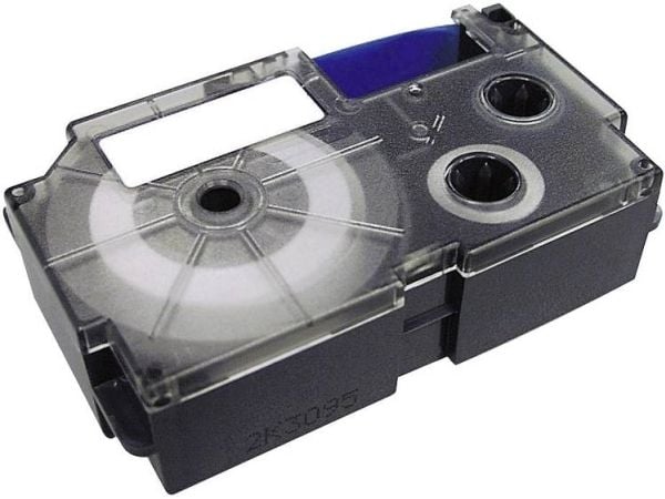 Casio XR-24WE1 - Selvklebende - svart på hvitt - Rull (2,4 cm x 8 m) 1 kassett(er) etikettbånd - for Disc Title Printer CW-L300; KL 8100, 8200