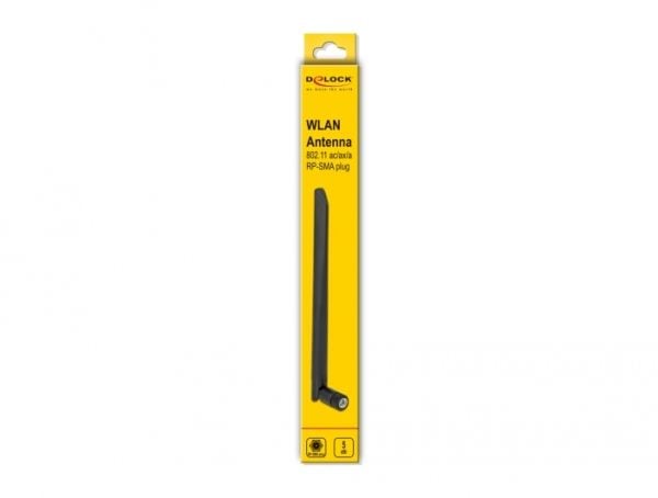 Delock WLAN 802.11 ac/ax/a Antenna RP-SMA plug 5 dBi 20 cm omnidirectional with tilt joint and flexible material - Antenne - Wi-Fi - 5 dBi - rundts...