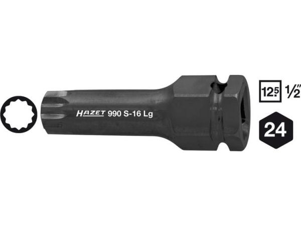 HAZET 990S-14LG, Kraftpipe, Svart, 1 hoder, 1/2", Metrisk, Tyskland