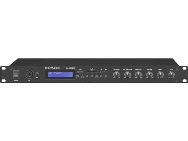 Monacor SA-130DMP, 2.0 kanavaa, 70 W, 0,1%, 90 dB, 20 - 20000 Hz, Riviliittimen kiinnikkeet