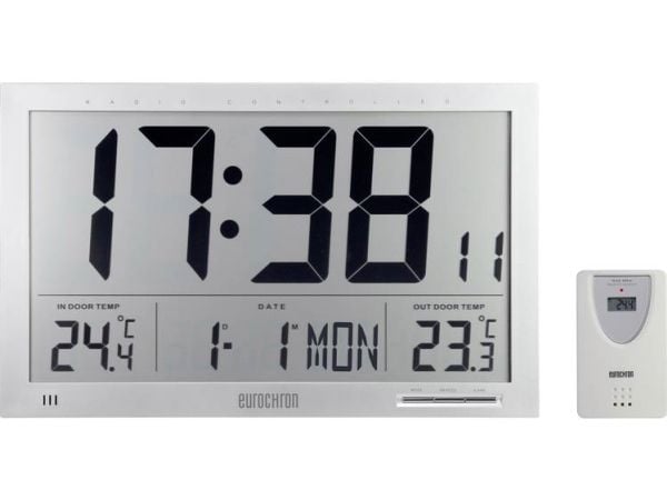 Eurochron EFWU Jumbo 102 Radio Wall Clock 370 mm x 230 mm x 30 mm Silver