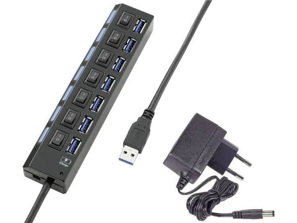 Renkforce RF-4821051, USB 3.2 Gen 1 (3.1 Gen 1) Type-A, USB 3.2 Gen 1 (3.1 Gen 1) Type-A, 5000 Mbit/s, Sort, Strøm, 1 stk