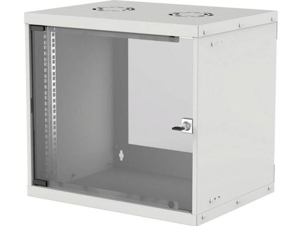 Intellinet Network Cabinet, Wall Mount (Basic), 9U, Usable Depth 500mm/Width 485mm, Grey, Flatpack, Max 50kg, Glass Door, 19", Parts for wall insta...
