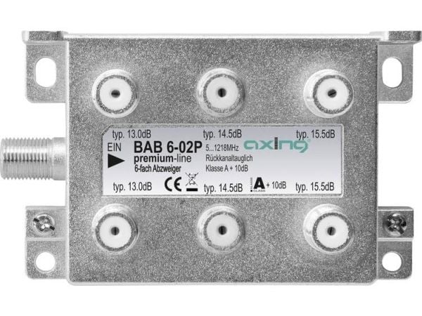 Axing BAB 6-02P, Kabelfordeler, 5 - 1218 Mhz, Grå, A, 15,5 dB, F
