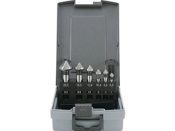 TOOLCRAFT 1614138 Set med koniska fräsar 6 delar 6,3 mm, 8,3 mm, 10,4 mm, 12,4 mm, 16,5 mm, 20,5 mm HSS Cylinderskaft 1 st
