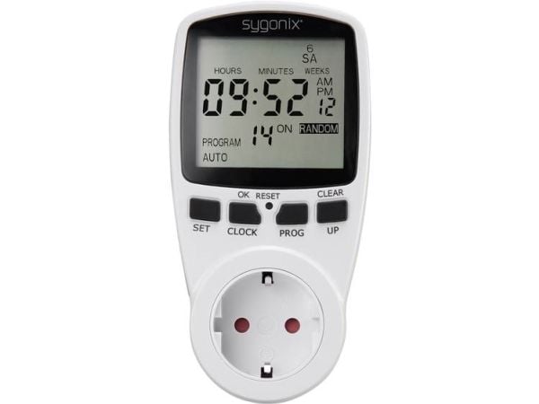 Sygonix 1625525 Digitaalinen pistorasia-ajastin viikko-ohjelma 3680 W Ajastintoiminto, START/STOP-toiminto, satunnaistoiminto (1625525)