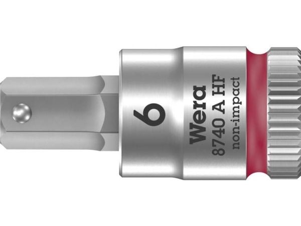 Wera 05003337001 8740 A HF Zyklop hylsyadapteri kuusiokantaruuveille, 1/4" pidätystoiminnolla, 6, 0 x 28 mm, punainen, Sokkel, 1/4", metrinen, 1 ho...