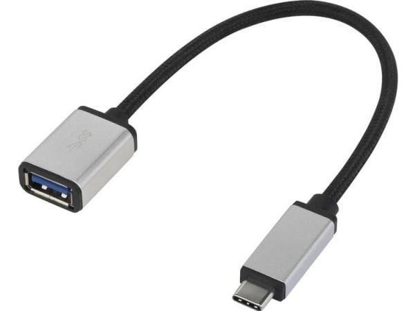 Renkforce RF-4888284, 0,15 m, USB C, USB A, USB 3.2 Gen 1 (3.1 Gen 1), Svart, Sølv