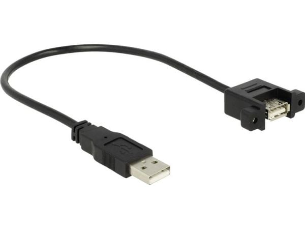 Delock - USB-forlengelseskabel - USB (hann) til USB (hunn) panelmonterbar - USB 2.0 - 25 cm - svart