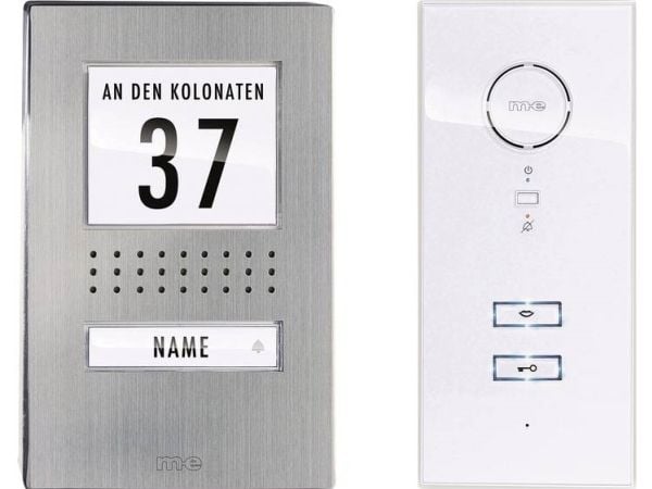 m-e modern-electronics ADV 111 WW audio videodørtelefon kablet komplett sett for 1-familiehus rustfritt stål, hvit (41137)