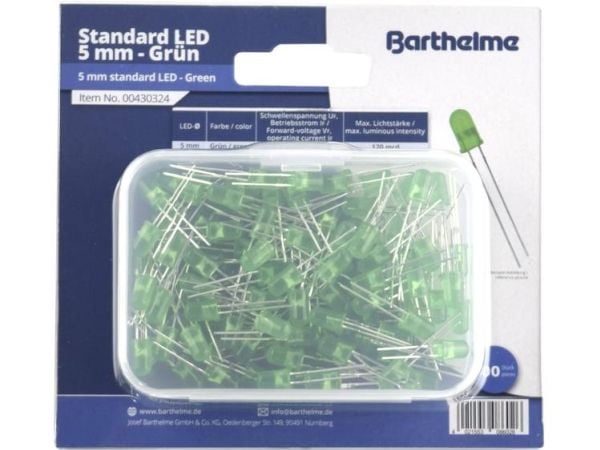 Barthelme LED-valikoima Vihreä Pyöreä 5 mm 120 mcd 35 ° 20 mA 3 V