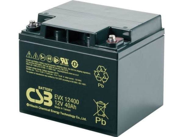 CSB batteri EVX 12400 blybatteri 12 V 40 Ah blyfleece (B x H x T) 197 x 170 x 165 mm M5 skrutilkobling syklusstabilt vedlikeholdsfritt lav selvutla...