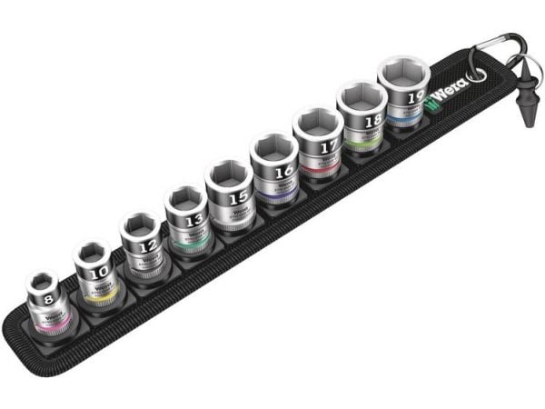 Wera Belt B 1, Støpselsett, 3/8", Metrisk, 9 hoder, 8,10,12,13,15,16,17,18,19 mm