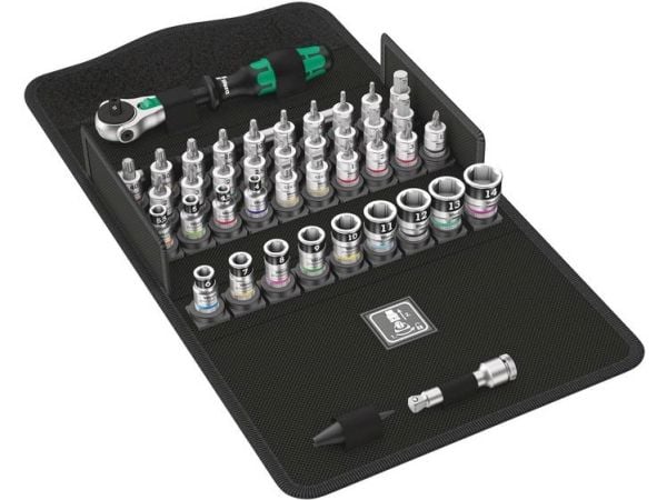 Wera 8100 SA All-in, Pipenøkkelsett, 42 stykker, Sort, Kromfarget, Grønn, Skrallehåndtak, 1 stykker, 1/4"