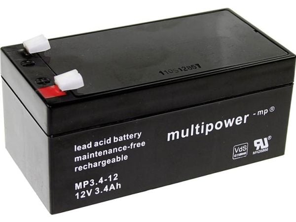 multipower PB-12-3,4-4,8 blybatteri 12 V 3.4 Ah blyfleece (B x H x T) 134 x 66.5 x 67 mm flatstift 4,8 mm vedlikeholdsfritt lav selvutlading