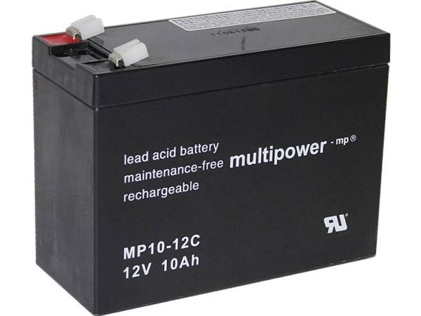 multipower PB-12-10-6,35 blybatteri 12 V 10 Ah blyfleece 151 x 118,5 x 65 mm flatstift 6,35 mm syklusstabilt vedlikeholdsfritt lav selvutlading