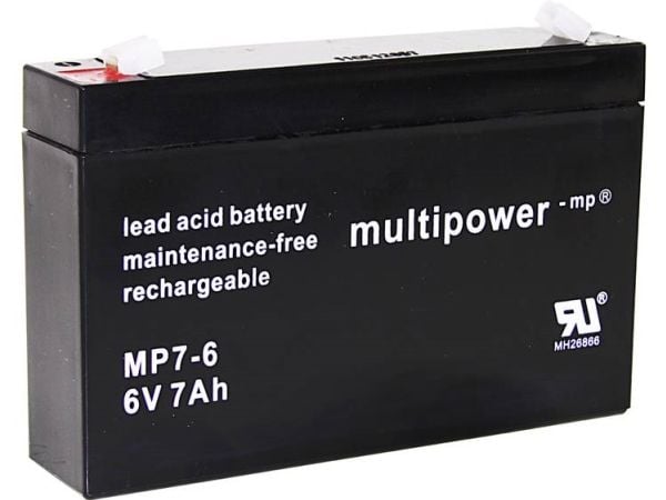 multipower PB-6-7-4 blybatteri 6 V 7 Ah, blyfleece (151 x 100 x 34 mm), flatstift 4,8 mm