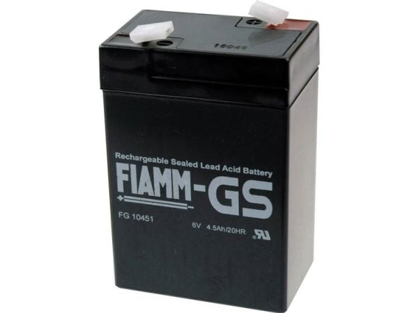 Fiamm Blybatteri 6v/4,5Ah. Til alarm og backup med spadesko 4,75mm/Faston 187 - L70xB47xH100mm